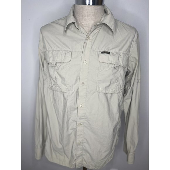 Columbia Other - Columbia Titanium Fishing Shirt Sz L Nylon Tan Khaki Long Sleeve Roll Sleeve